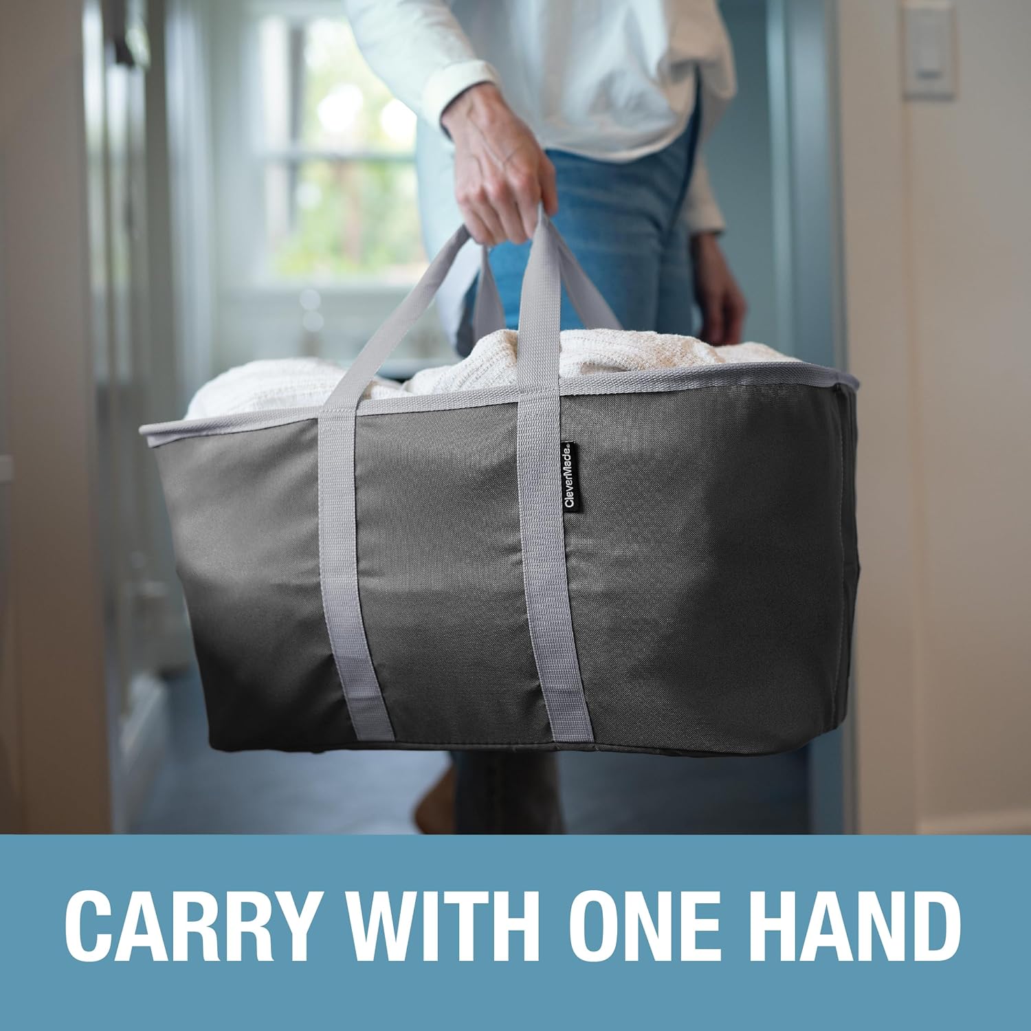 2 Pack Denim 50L Collapsible Laundry Tote Storage Bin