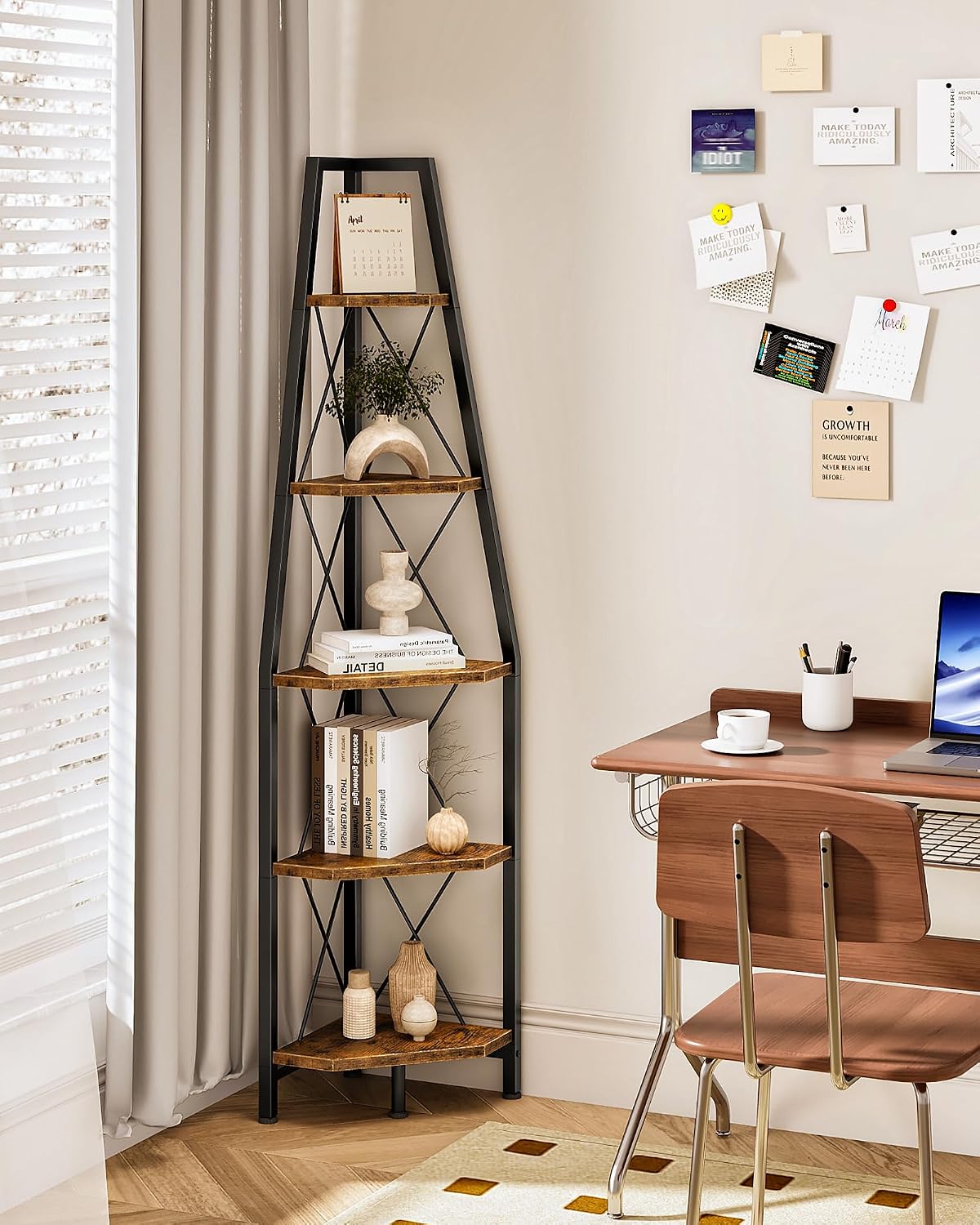 Rustic 5-Tier Corner Ladder Shelf