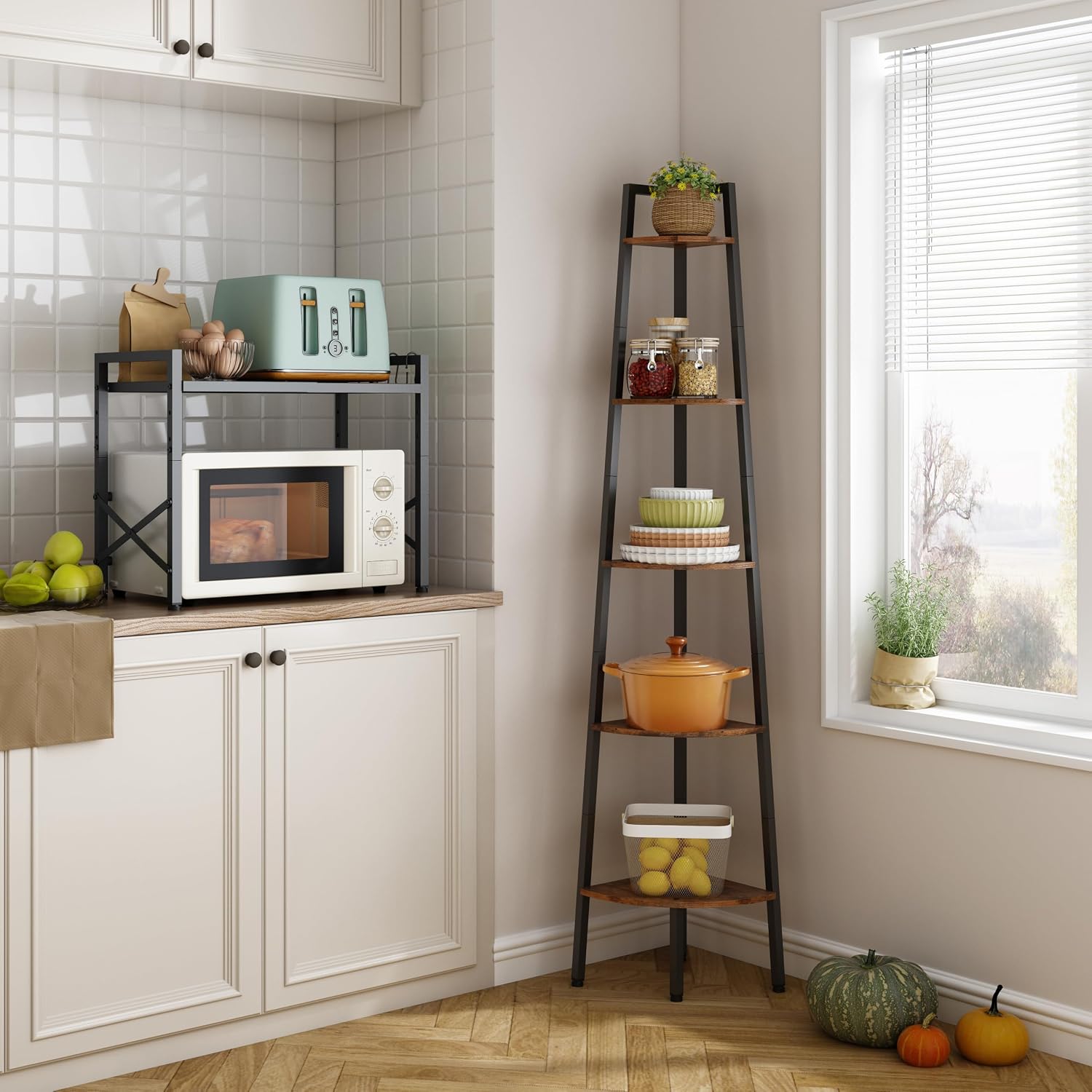Rustic 5-Tier Corner Ladder Shelf