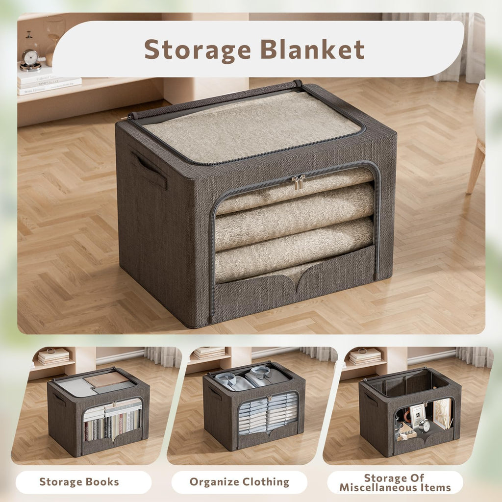 3 Pack Dark Gray Linen Storage Bins with Clear Window