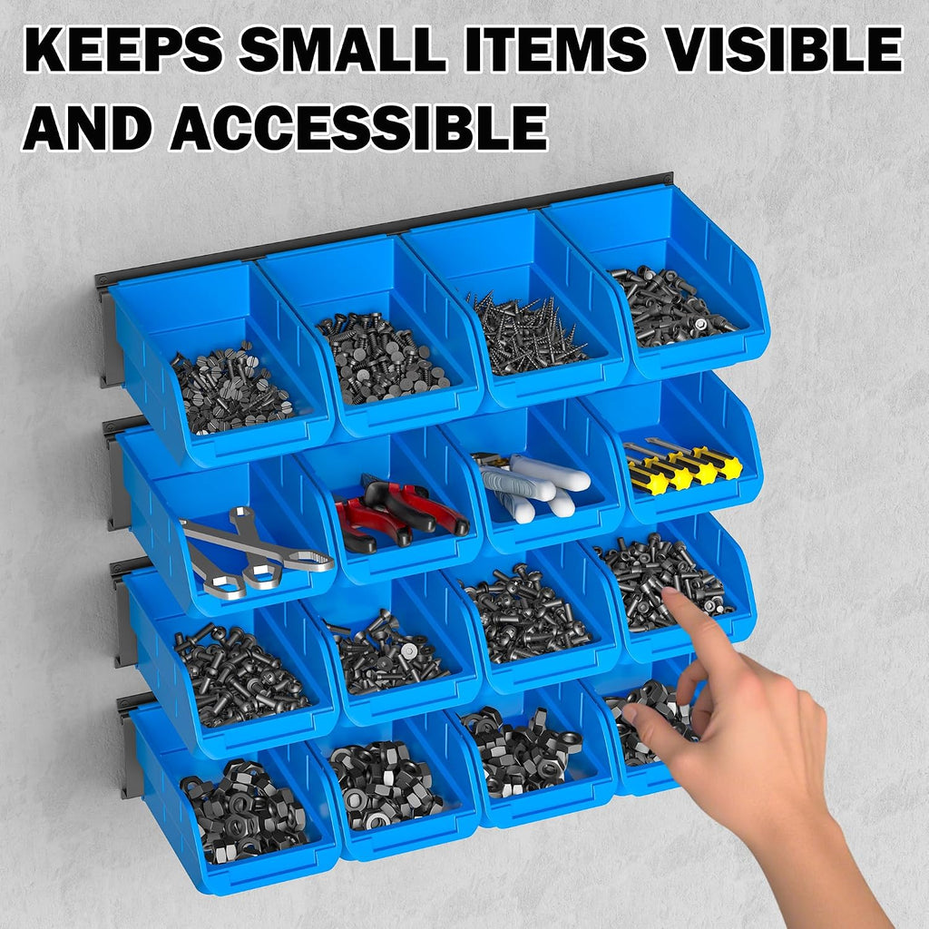 Blue Wall Mount Plastic Storage Bins Set
