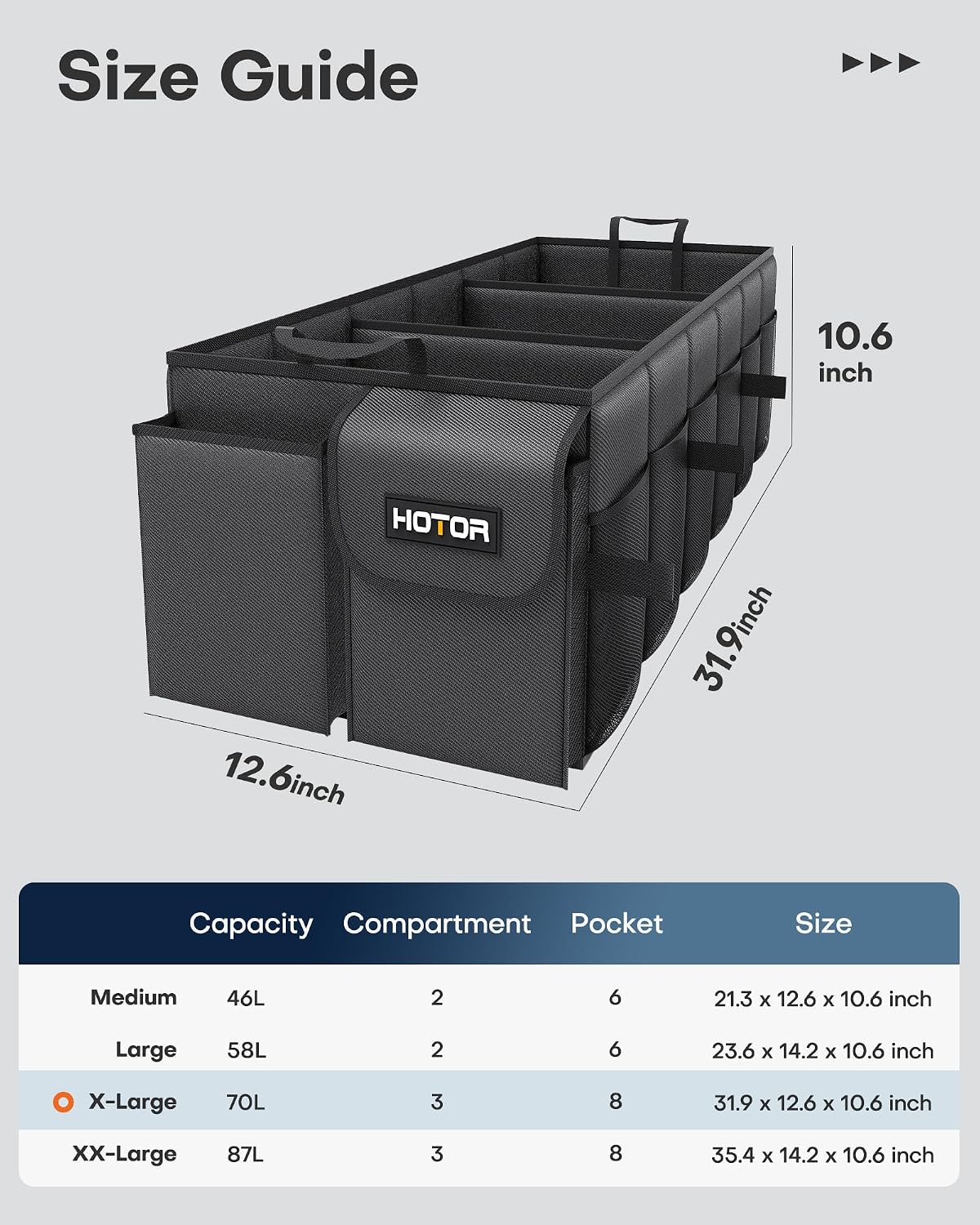 Black 3 Compartment Foldable Car Trunk Organizer