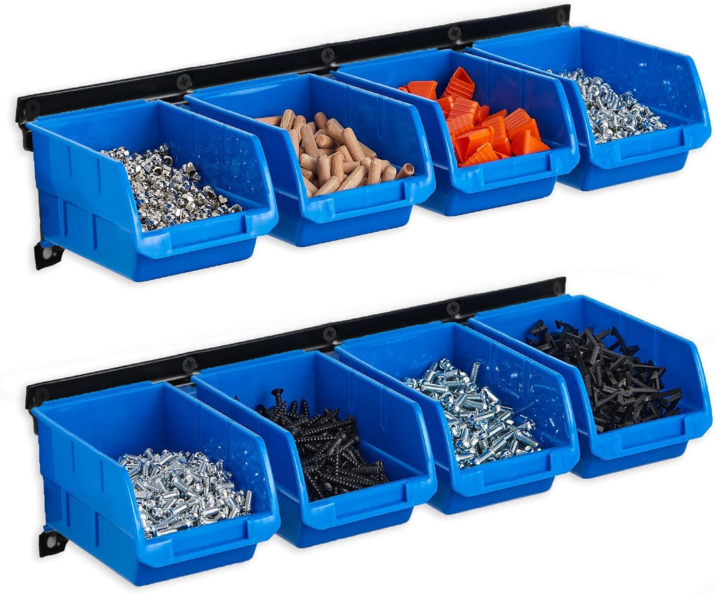 2-Tier Wall Mount 8-Bin Storage Rack Blue