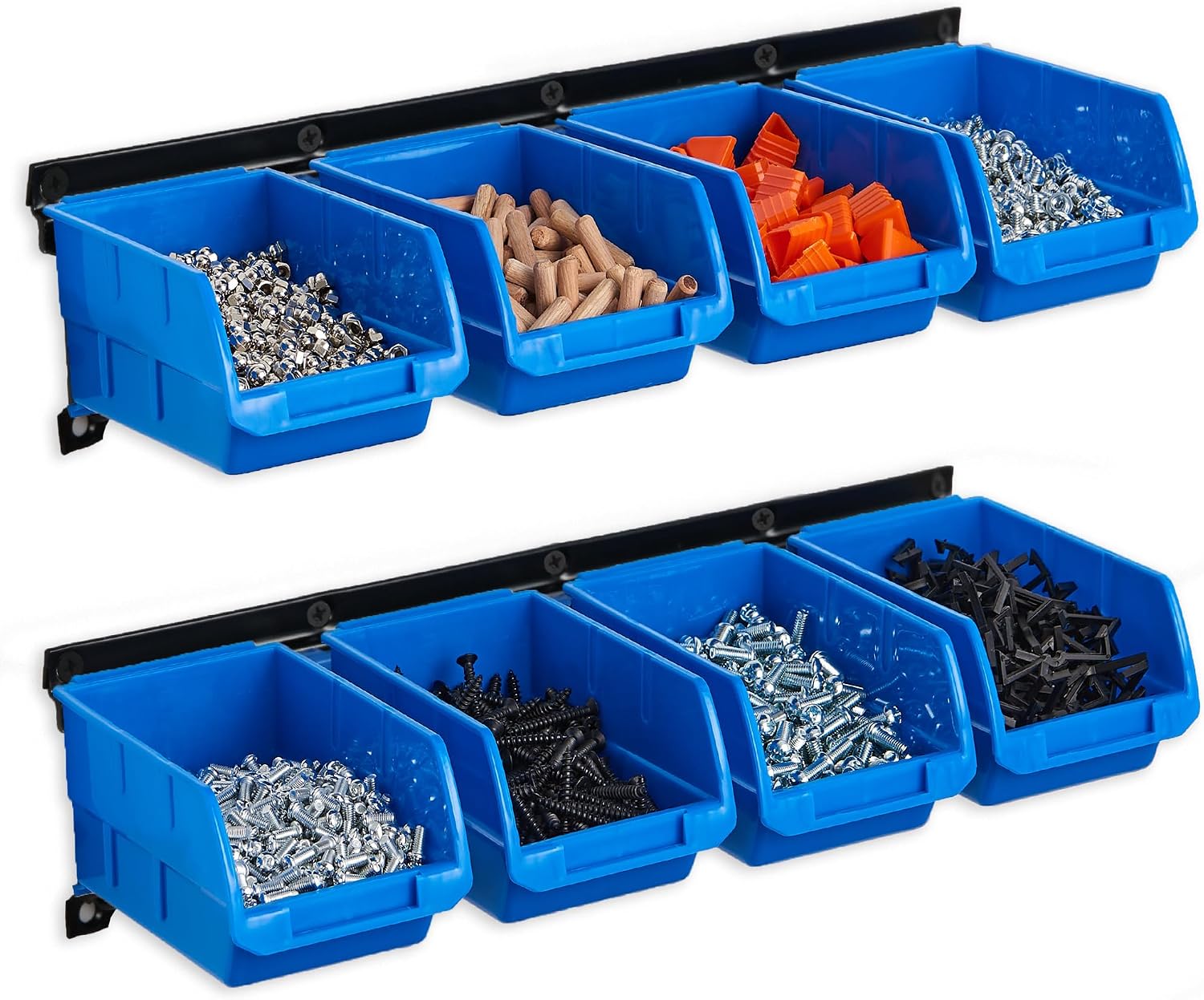 2-Tier Wall Mount 8-Bin Storage Rack Blue