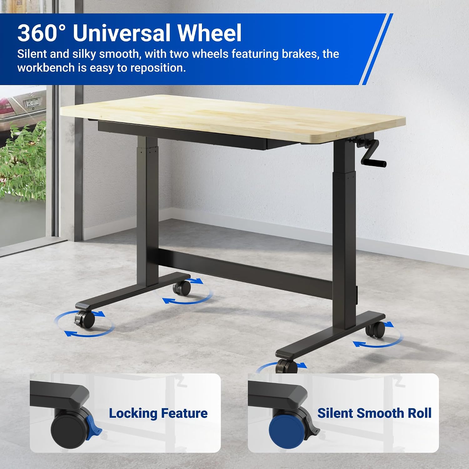 47.2" Crank Rubberwood Mobile Workbench