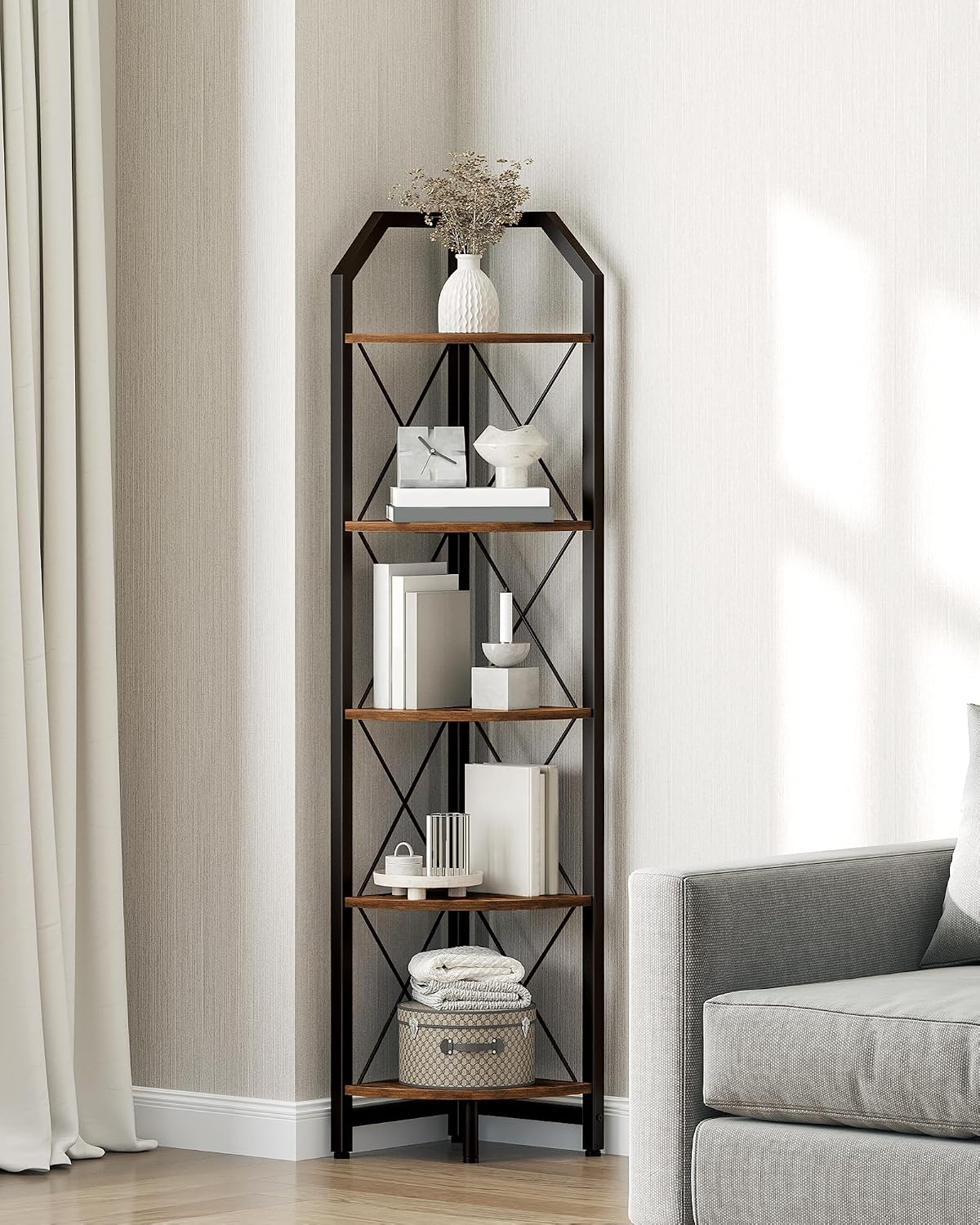 Industrial 5-Tier Corner Plant Shelf