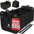Black Large Adjustable Collapsible Car Trunk Organizer with Straps
