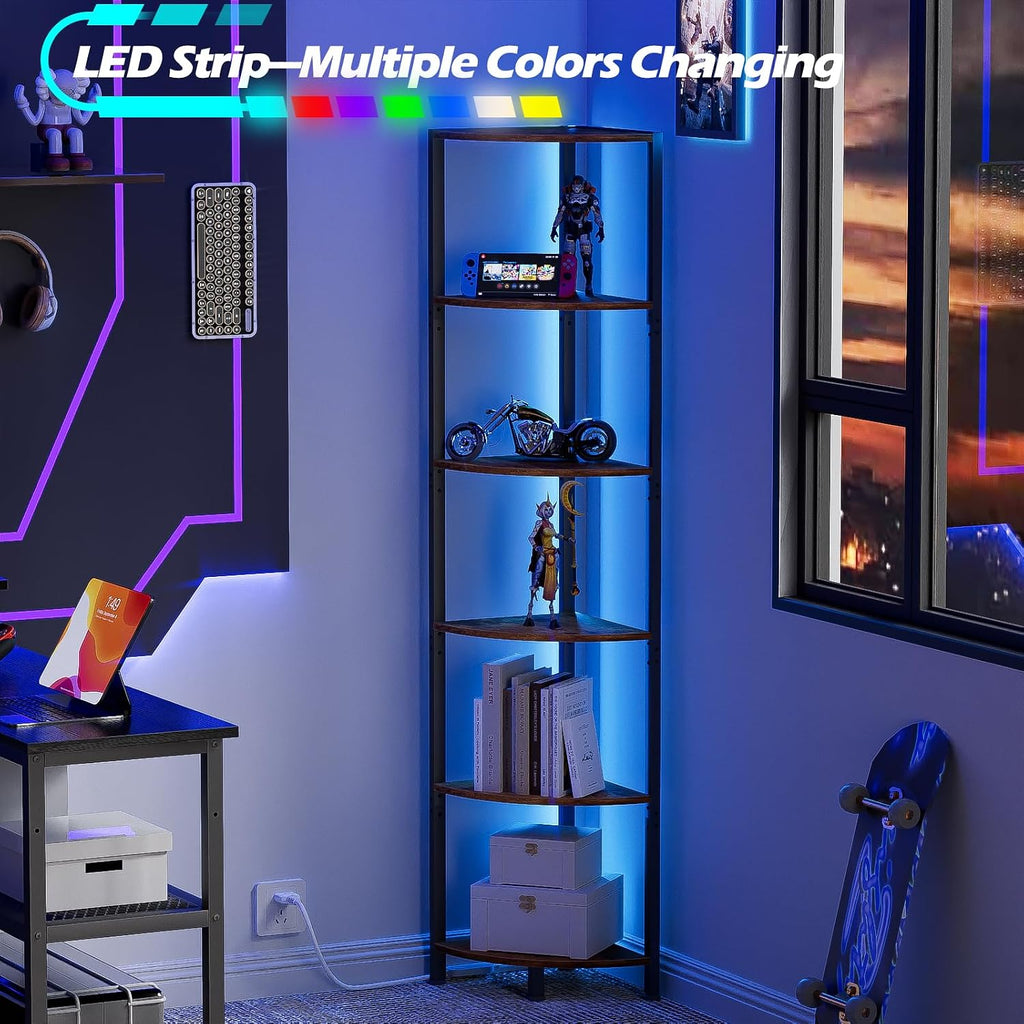 6-Tier LED Corner Bookshelf