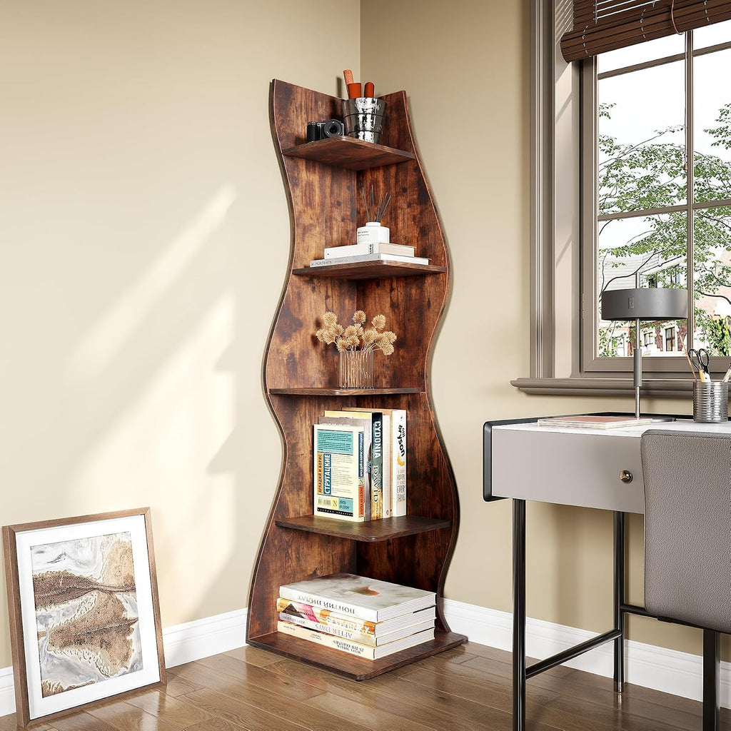 Modern 5-Tier Small Corner Bookshelf