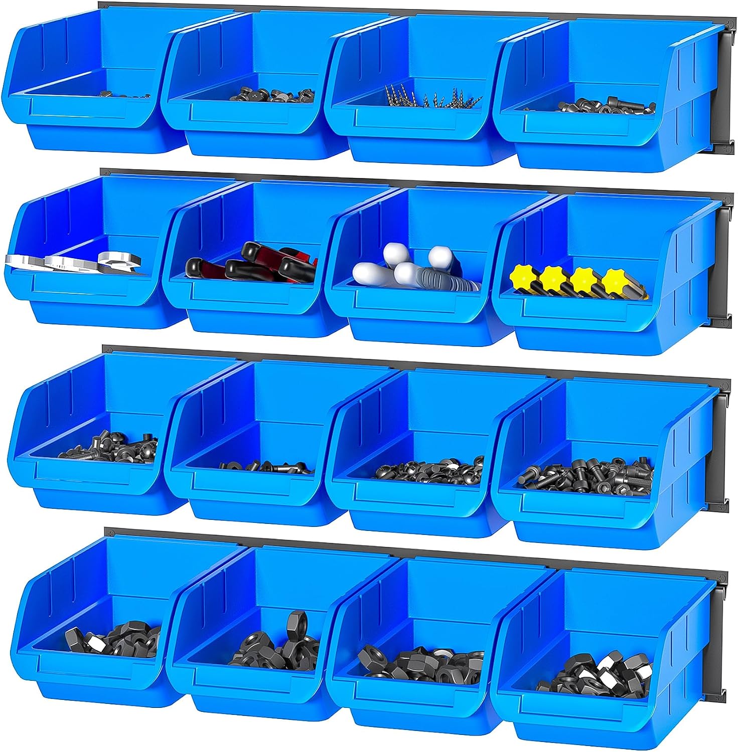 Blue Wall Mount Plastic Storage Bins Set
