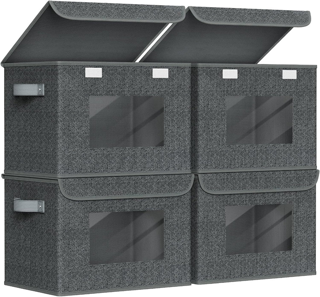 4 Pack Black Stackable Storage Bins with Lids