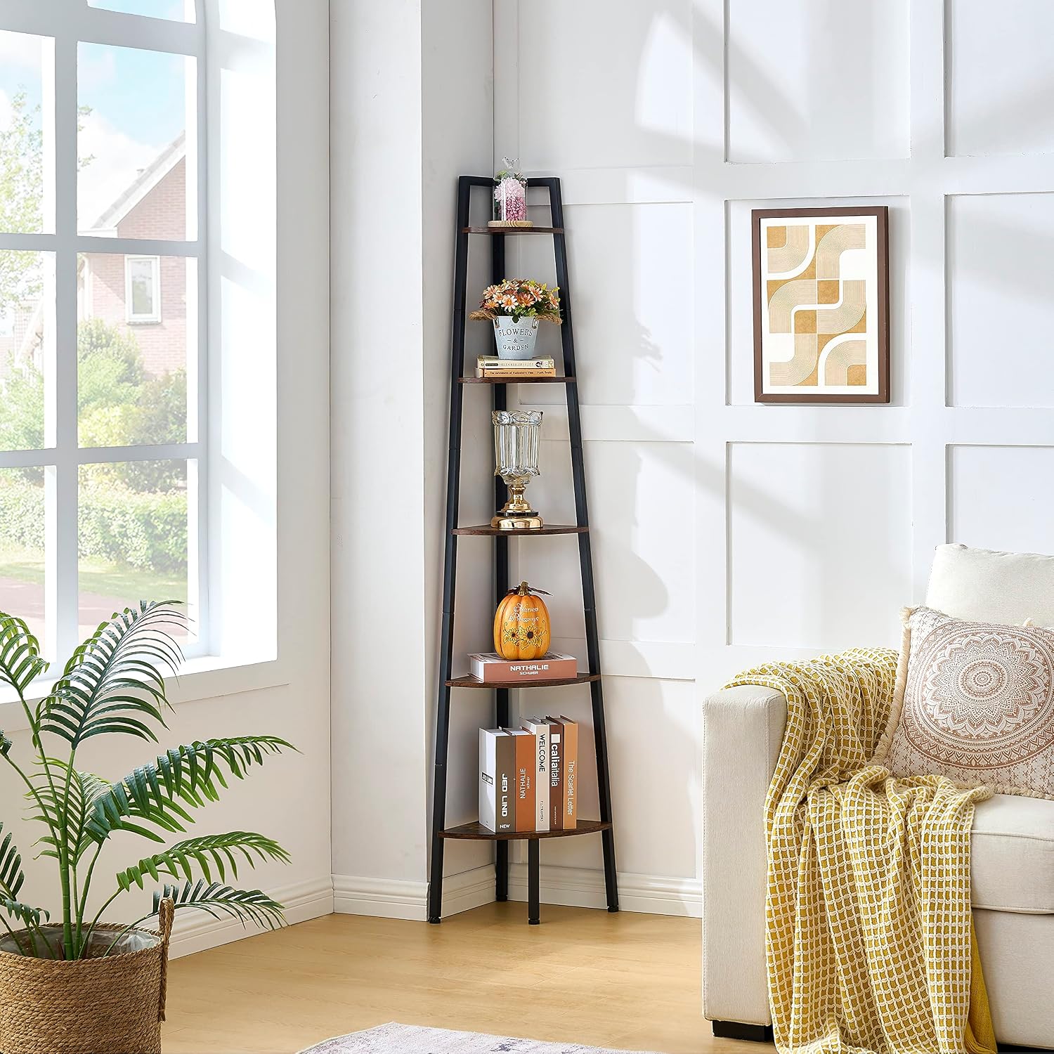 Rustic 5-Tier Corner Ladder Shelf