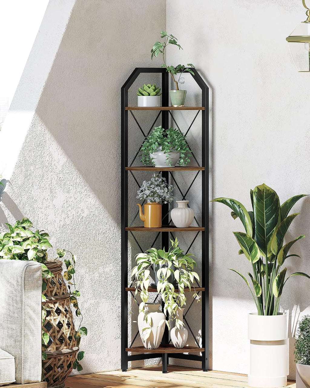 Industrial 5-Tier Corner Plant Shelf