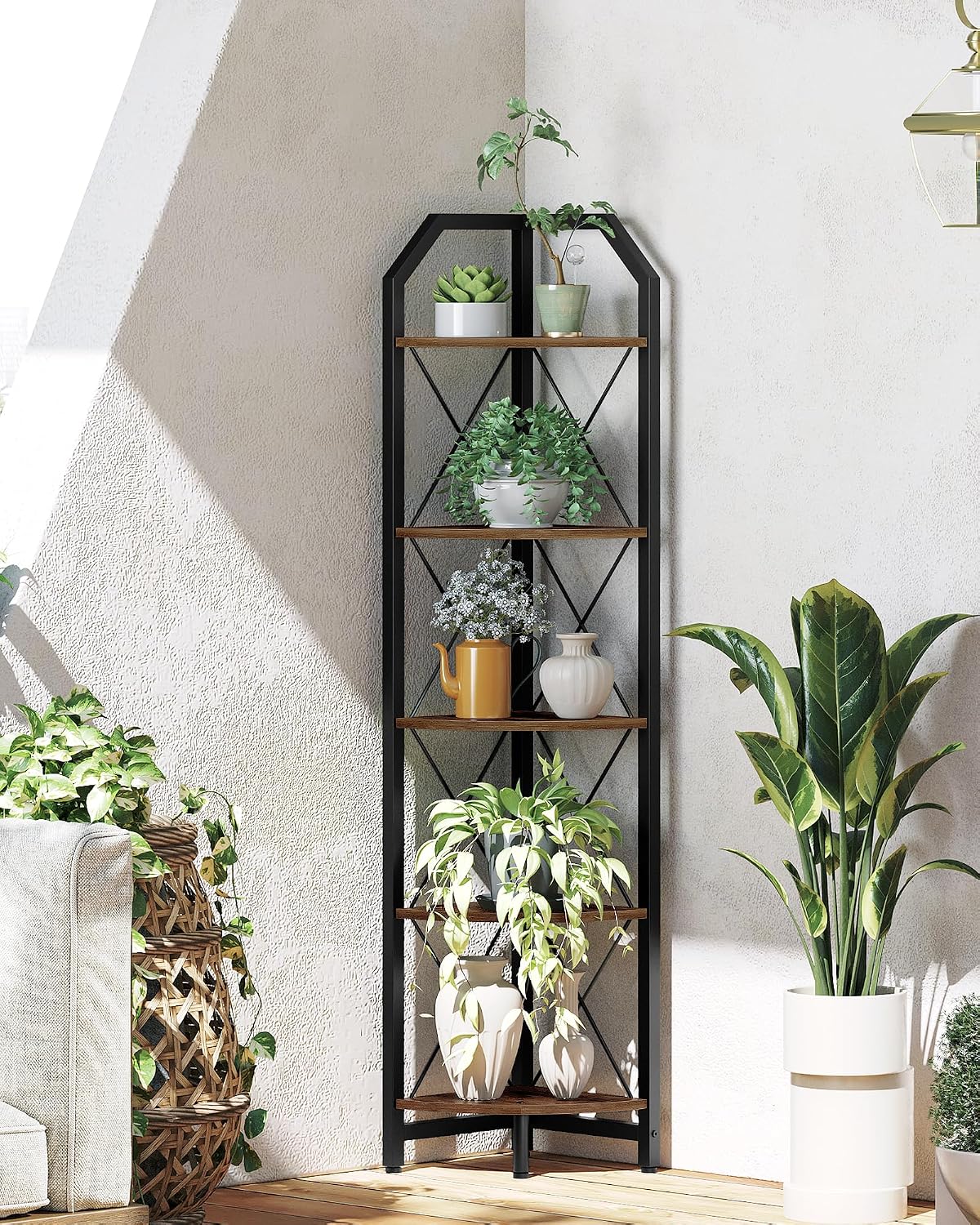 Industrial 5-Tier Corner Plant Shelf