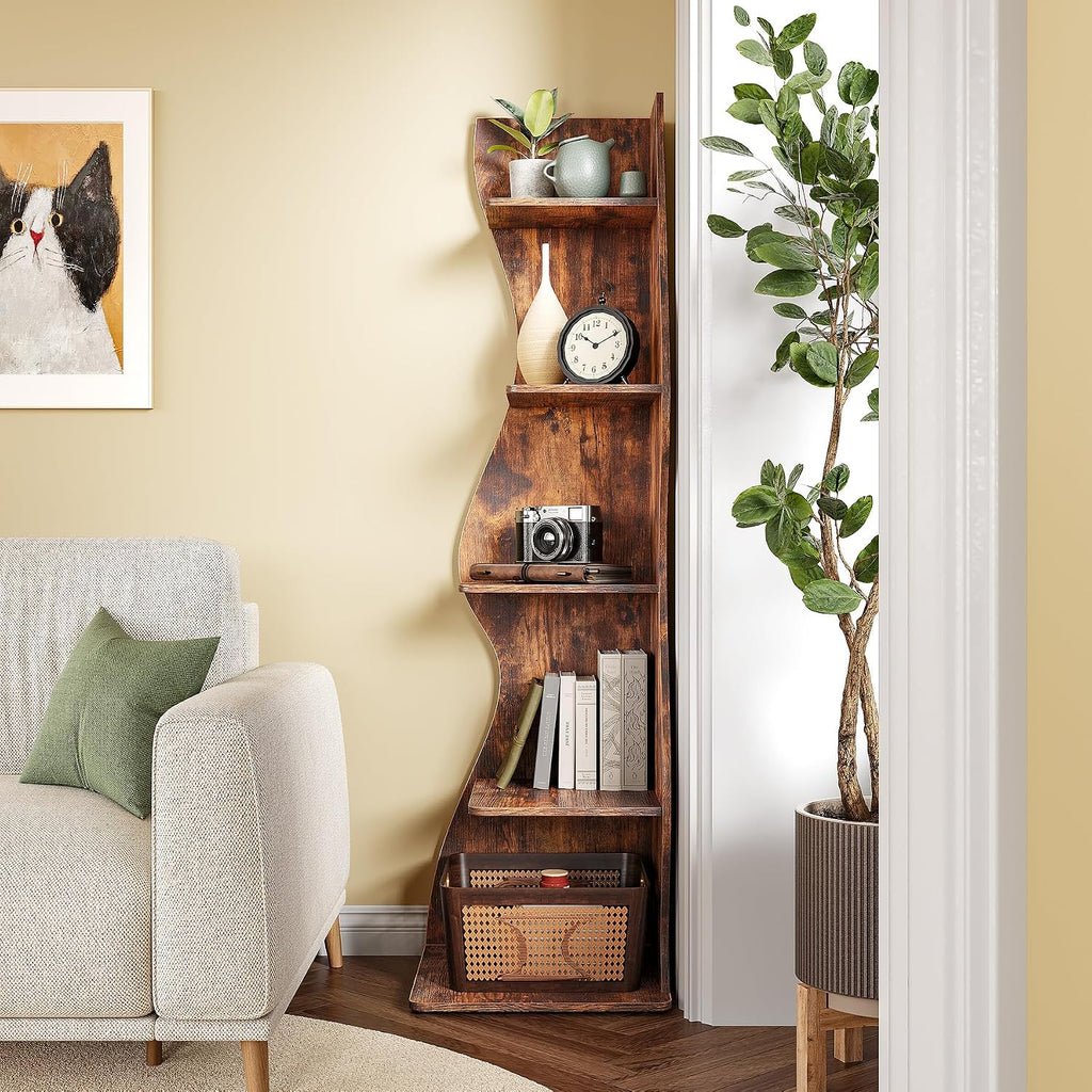 Modern 5-Tier Small Corner Bookshelf