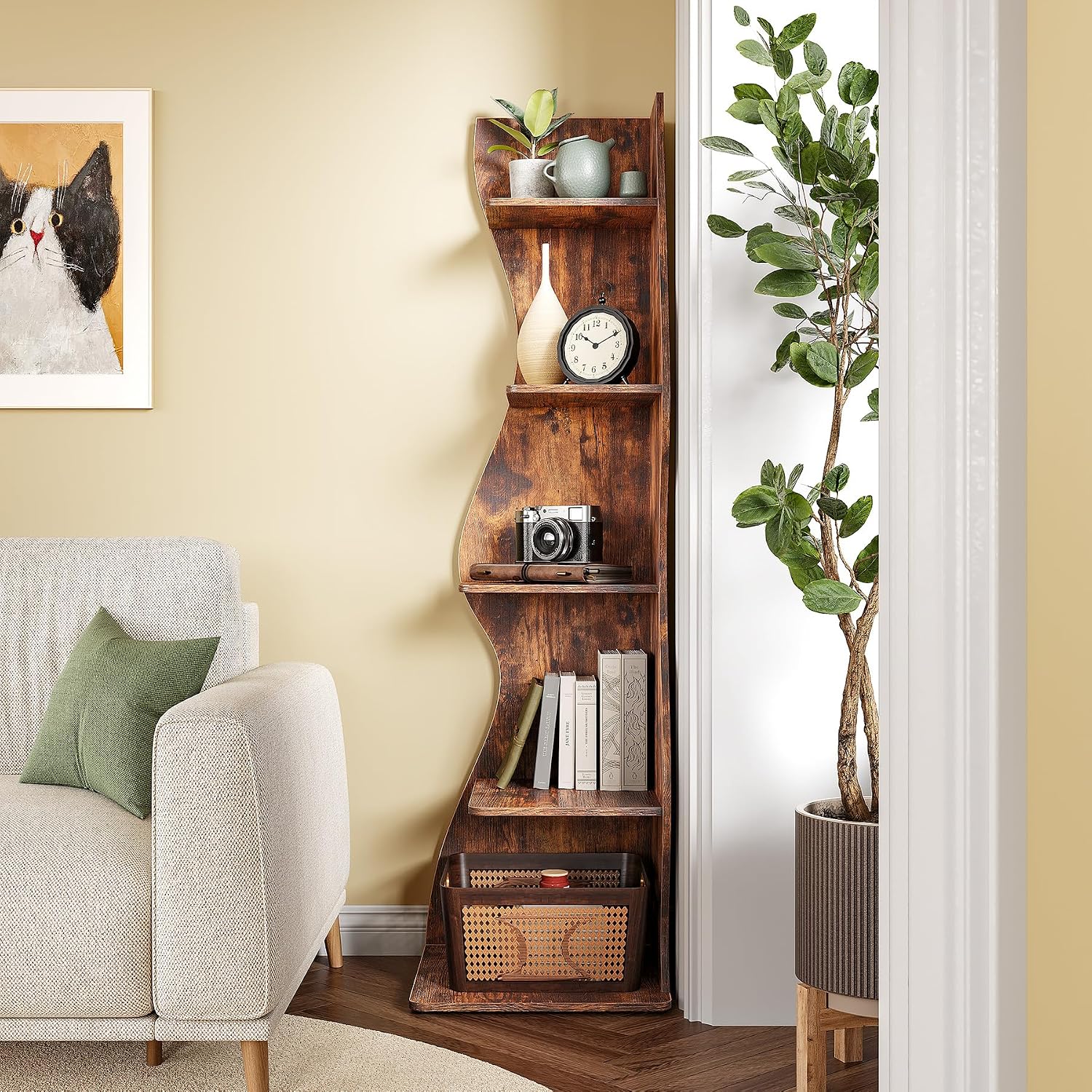 Modern 5-Tier Small Corner Bookshelf